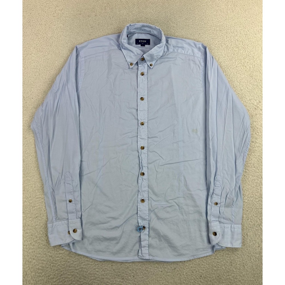 Eton Shirt Mens 16.5 42 Blue Long Sleeve Button Up Cotton Modal Button Down